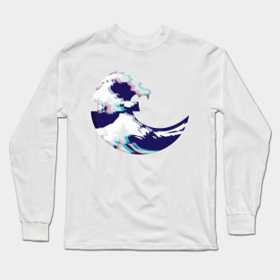 Glitched Great Wave Emoji Long Sleeve T-Shirt